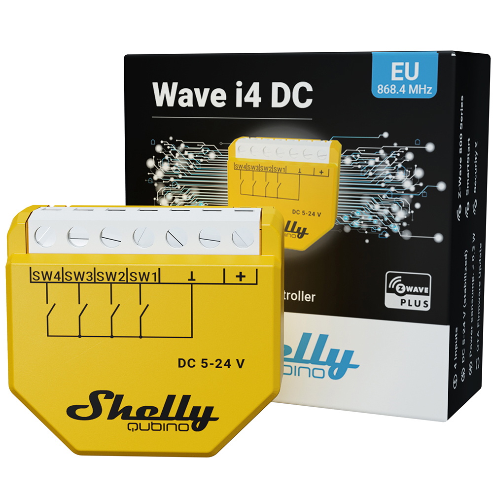 Shelly · Unterputz · \"Wave i4 DC\" · Szenenaktivierer · 12 Aktionen · Z-Wave