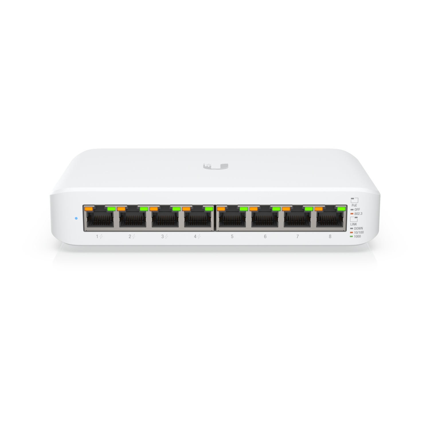 Ubiquiti Switch smart managed Layer2 8 Port - 8x GbE - PoE Budget 52W - 4x PoE at - Desktop - Lüfterlos - UniFi - USW-Lite-8-POE