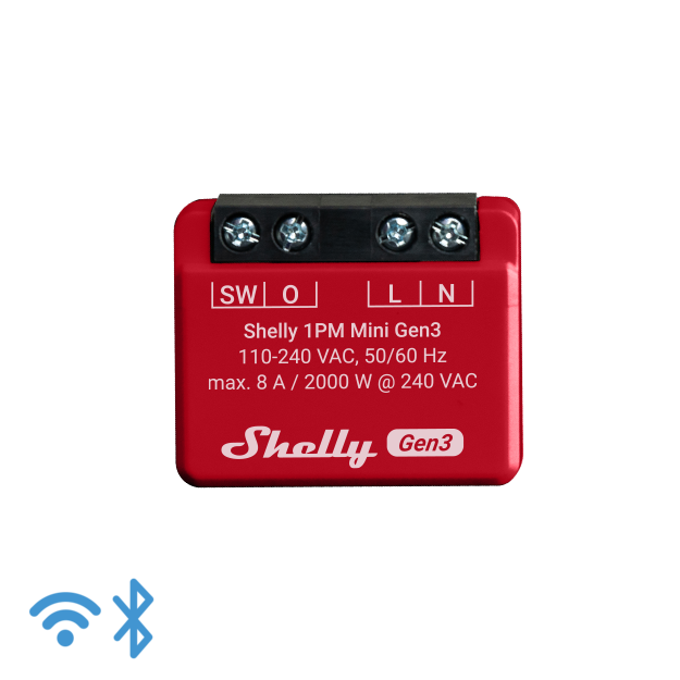 Shelly · Unterputz · "1PM Mini Gen. 3" · Relais · max 8A · 1 Kanal · Messfunktion · WLAN · BT