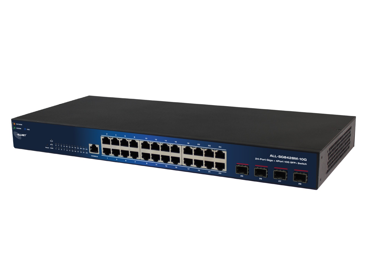 ALLNET Switch smart managed Layer2 24 Port • 24x GbE • 4x SFP+ • 19\" • Lüfterlos • ALL-SG8428M-10G