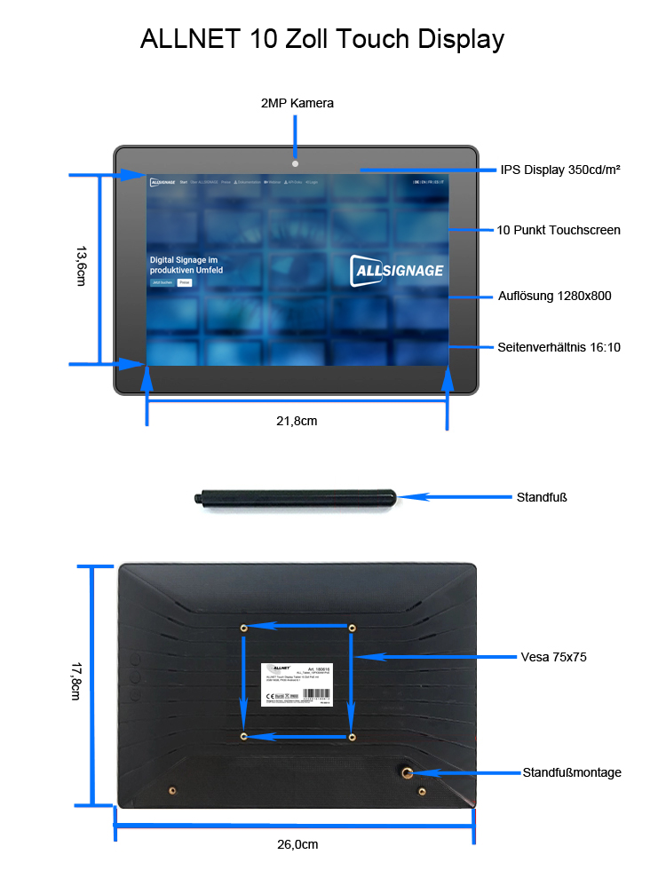 ALLNET Touch Display Tablet 12 Zoll PoE mit 8GB/64GB, RK3576S Android 14,PrimeTwo-120