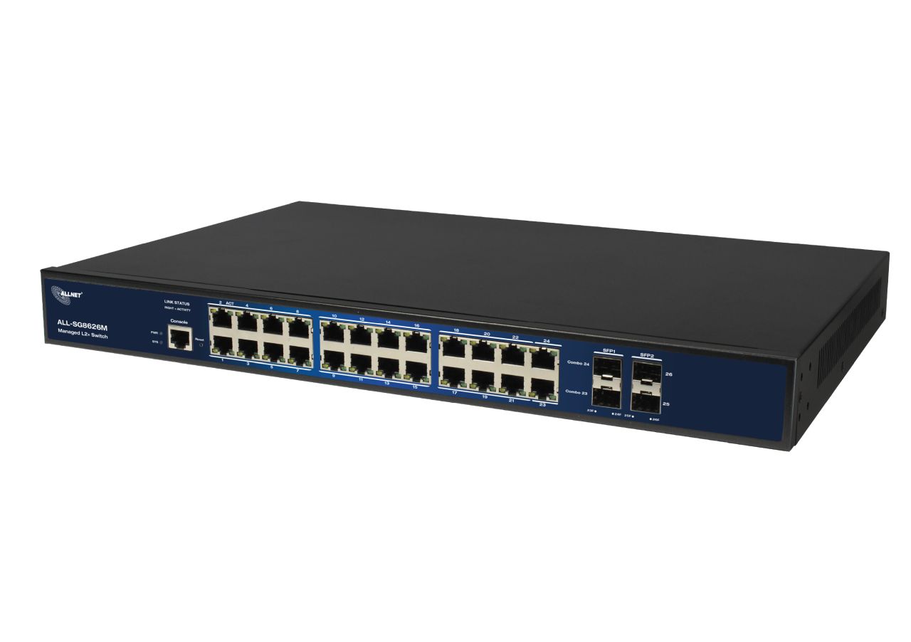 ALLNET Switch full managed 26 Port Gigabit / 22x LAN / 4x SFP / Lüfterlos / 19\" / \"ALL-SG8626M\"